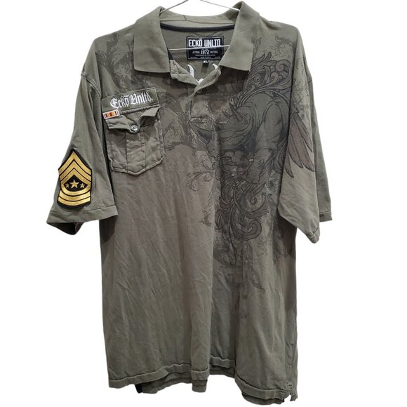 Ecko Unlimited Other - Rare Y2K Ecko Unlimited Polo Shirt Mens XL Military Patch Rhino green Embroidery